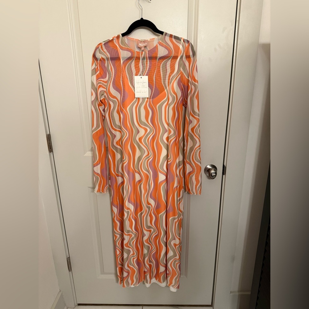 Vibrant Orange and Pink Wave Dress